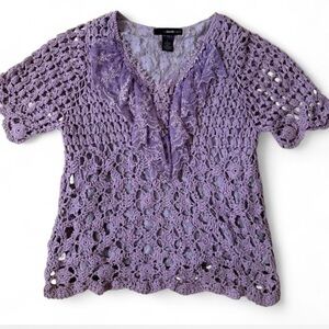 Y2K Crochet Lace Boho Top Lavender Ruffle Coquette Festival